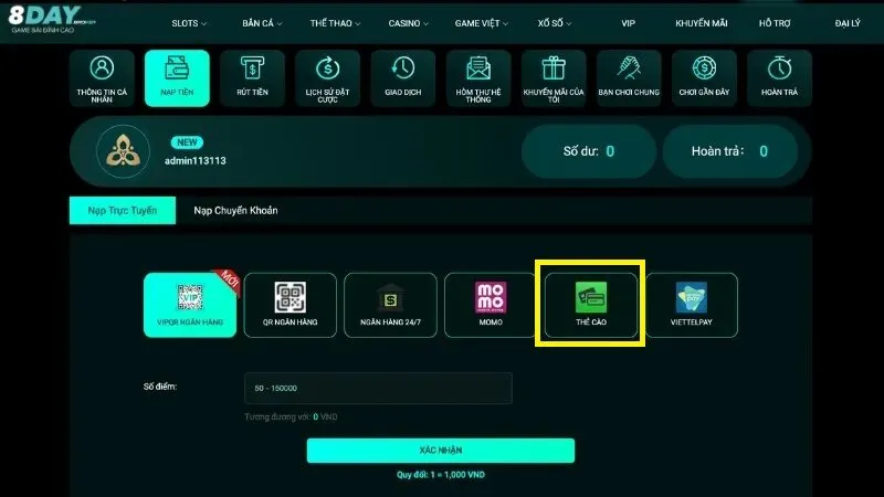 Nạp tiền qua thẻ cào